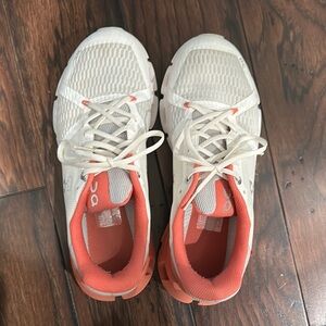 On Running Women's White and Coral Running Shoes